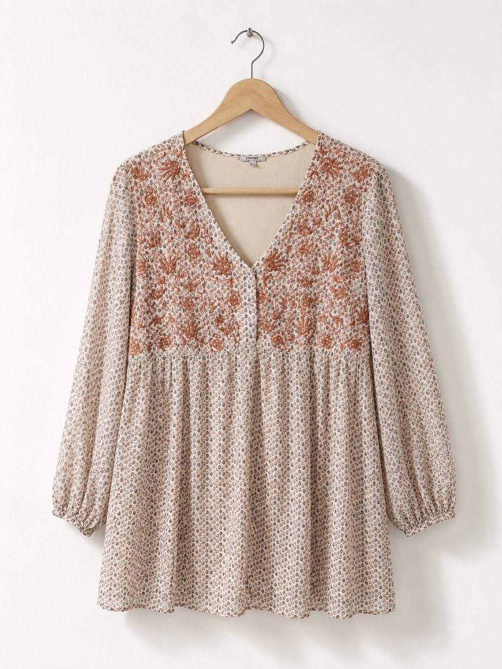 JODIFL Boho Floral Babydoll Blouse | Embroidered V-Neck Peasant | Cottagecore